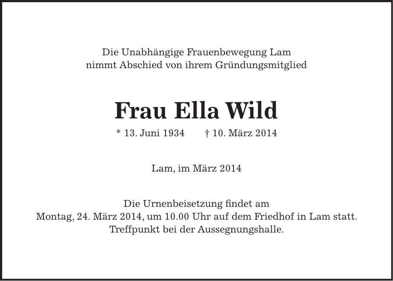 Traueranzeige Ella Wild