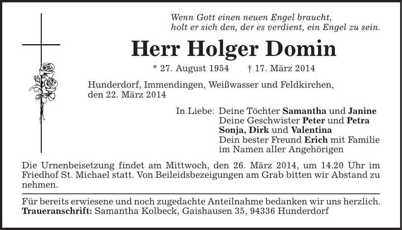 Traueranzeige Holger Domin