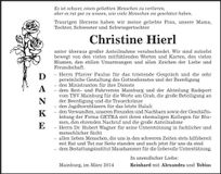 Traueranzeige Christine Hierl