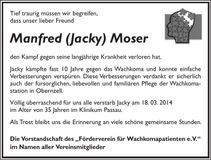 Traueranzeige Manfred Moser