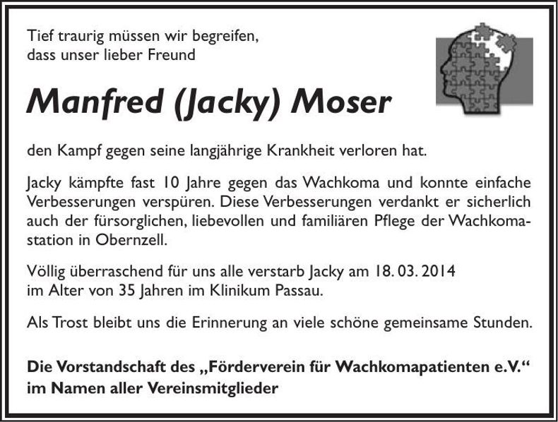 Traueranzeige Manfred Moser