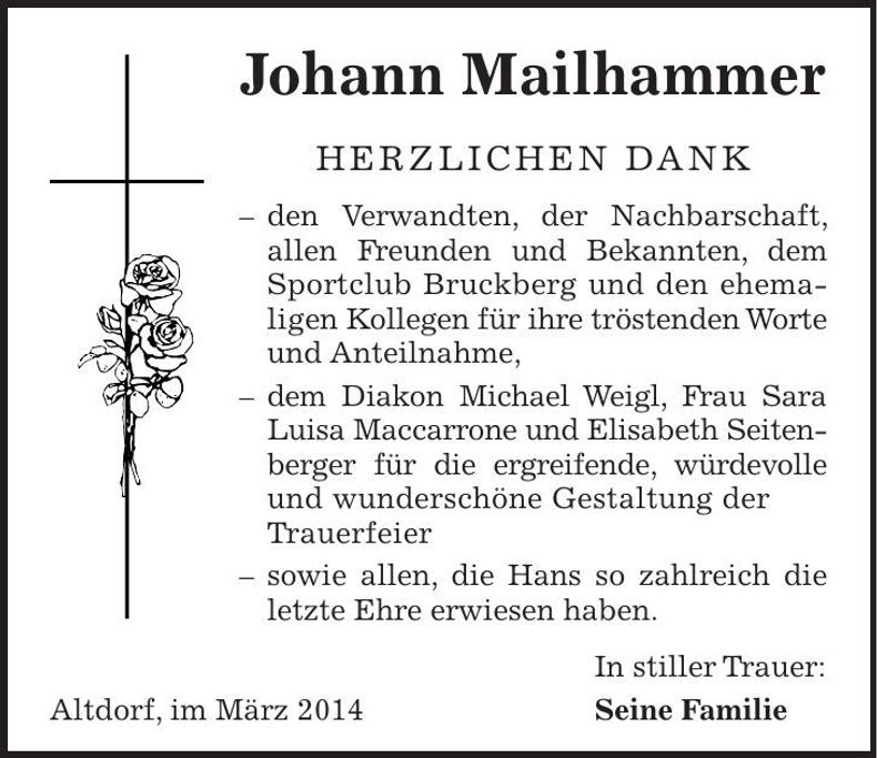 Traueranzeige Johann Mailhammer