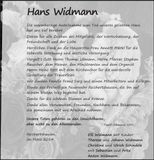 Traueranzeige Hans Widmann