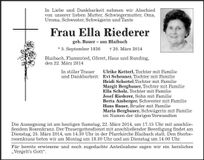 Traueranzeige Ella Riederer