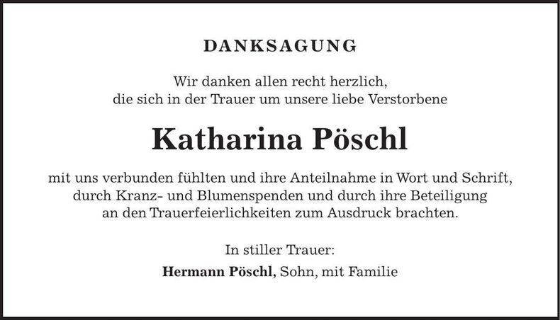 Traueranzeige Katharina Pöschl