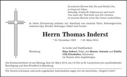 Traueranzeige Thomas Inderst
