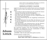 Traueranzeige Johann Littich