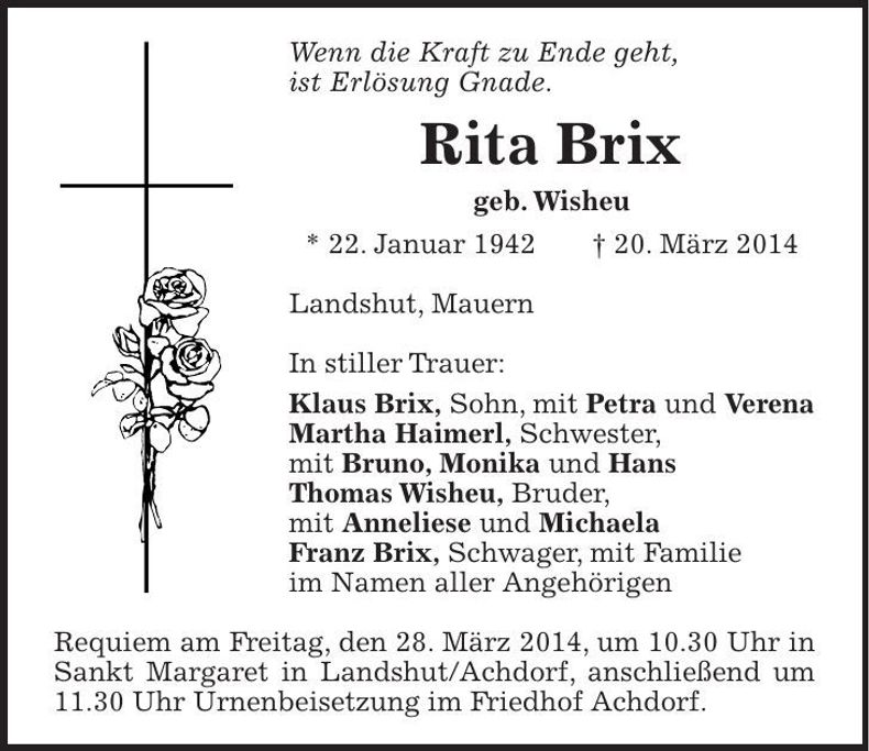 Traueranzeige Rita Brix
