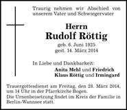 Traueranzeige Rudolf Röttig