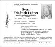 Traueranzeige Friedich Lehner