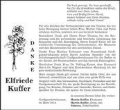 Traueranzeige Elfriede Kuffer