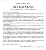 Traueranzeige Lina Christl