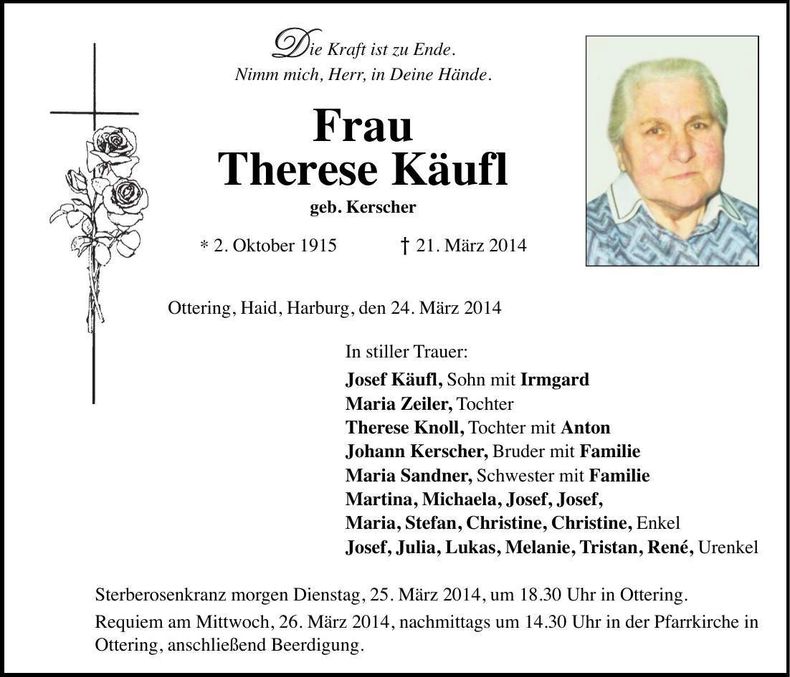 Traueranzeige Therese Käufl