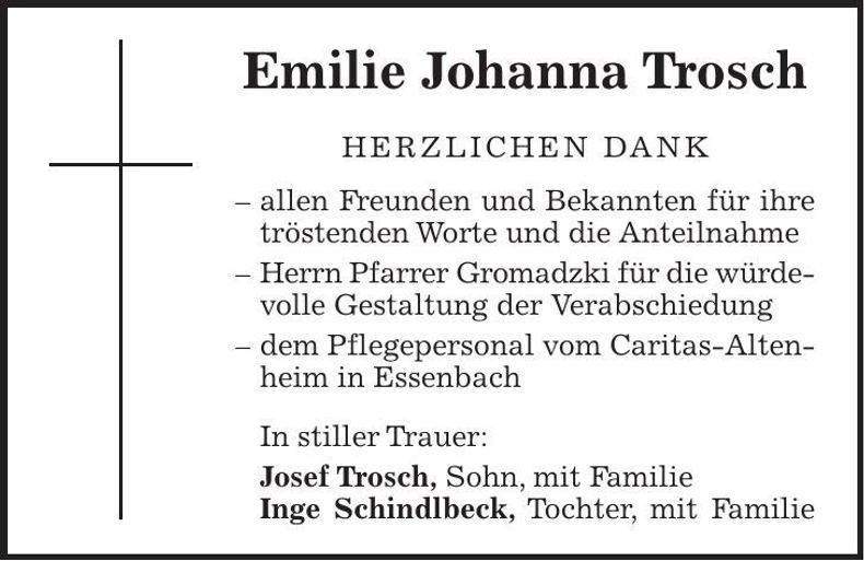 Traueranzeige Emilie Johanna Trosch