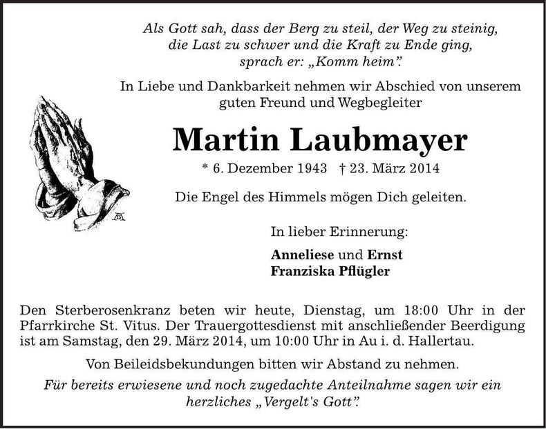 Traueranzeige Martin Laubmayer