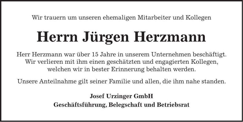 Traueranzeige Jürgen Herzmann