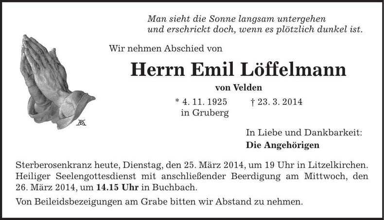 Traueranzeige Emil Löffelmann