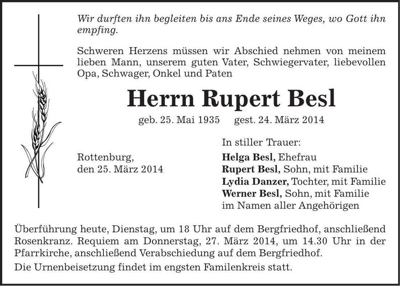 Traueranzeige Rupert Besl
