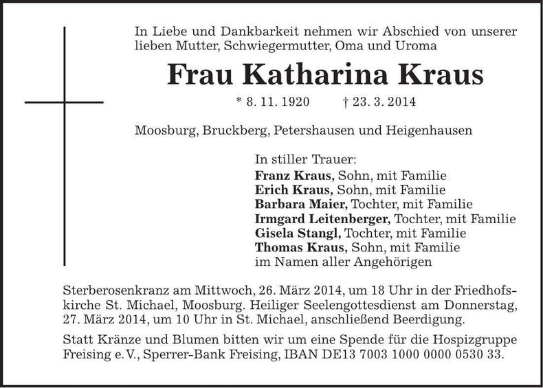 Traueranzeige Katharina Kraus