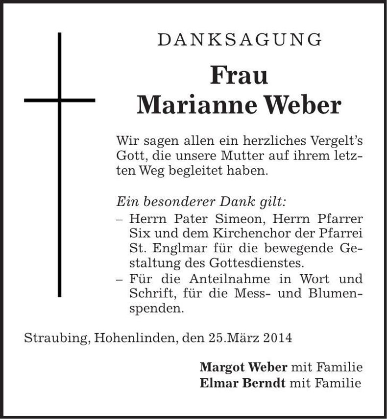 Traueranzeige Marianne Weber