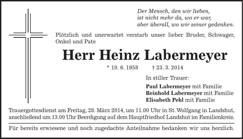 Traueranzeige Heinz Labermeyer