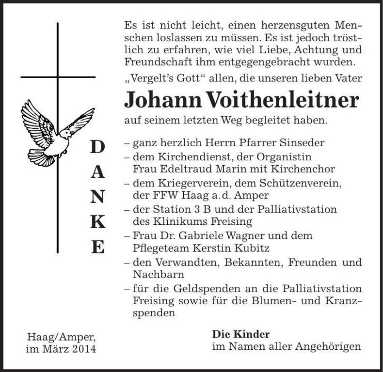 Traueranzeige Johann Voithenleiter