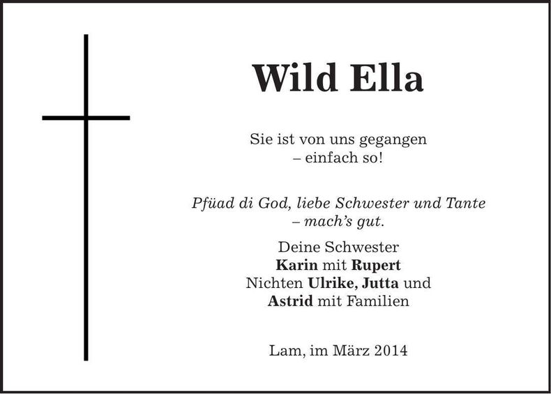 Traueranzeige Ella Wild