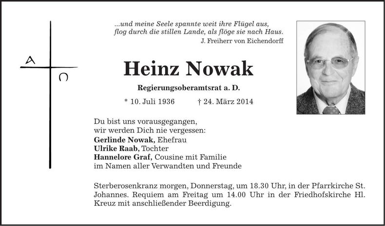 Traueranzeige Heinz Nowak