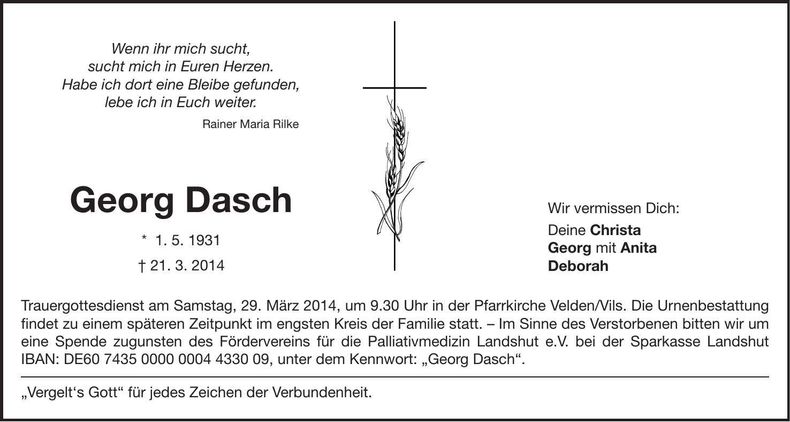 Traueranzeige Georg Dasch