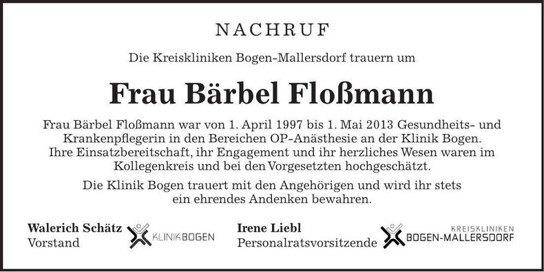Traueranzeige Bärbel Floßmann