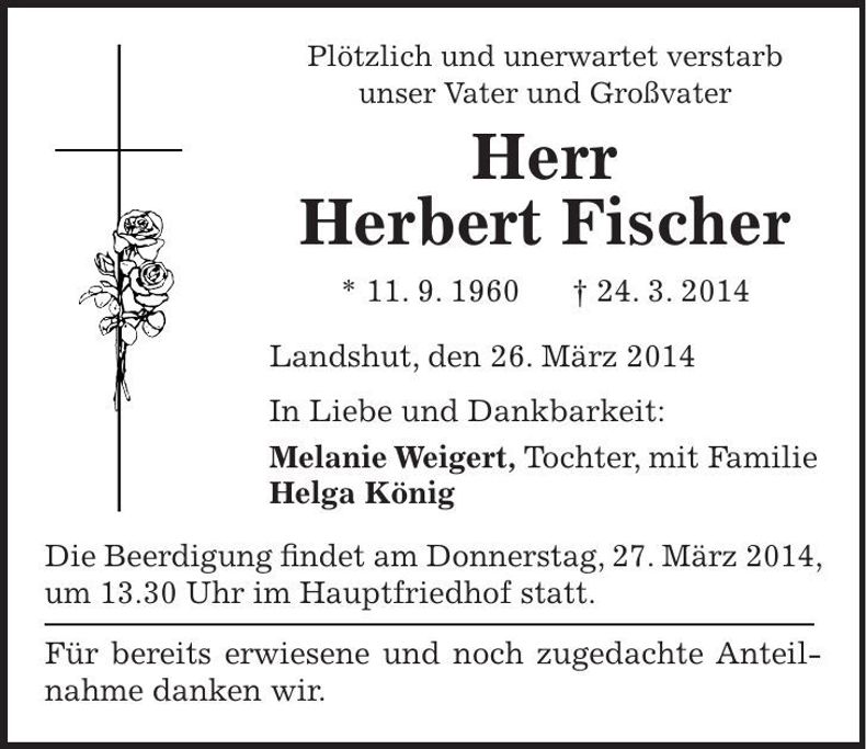 Traueranzeige Herbert Fischer