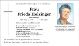 Traueranzeige Frieda Holzinger