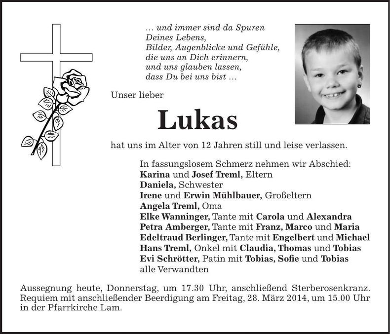 Traueranzeige Lukas Treml