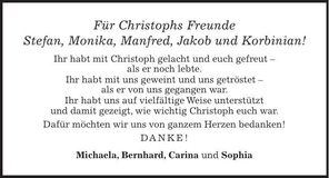 Traueranzeige Christoph Schmid