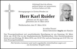 Traueranzeige Karl Ruider