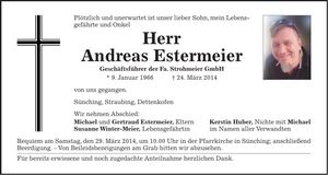 Traueranzeige Andreas Estermeier