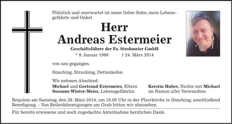 Traueranzeige Andreas Estermeier