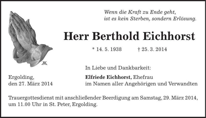 Traueranzeige Berthold Eichhorst
