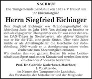 Traueranzeige Siegfried Eichinger