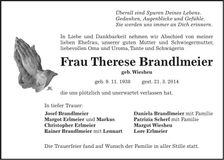 Traueranzeige Therese Brandlmeier