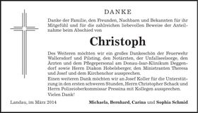 Traueranzeige Christoph Schmid