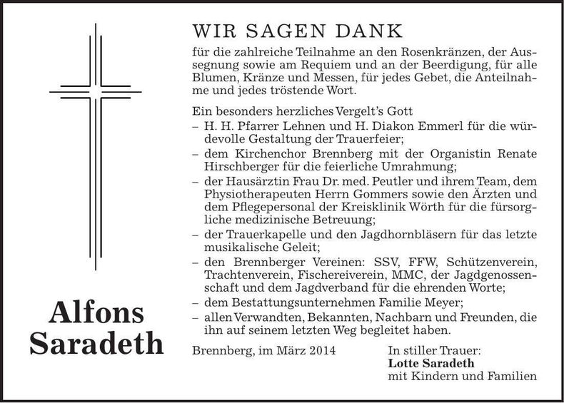 Traueranzeige Alfons Saradeth
