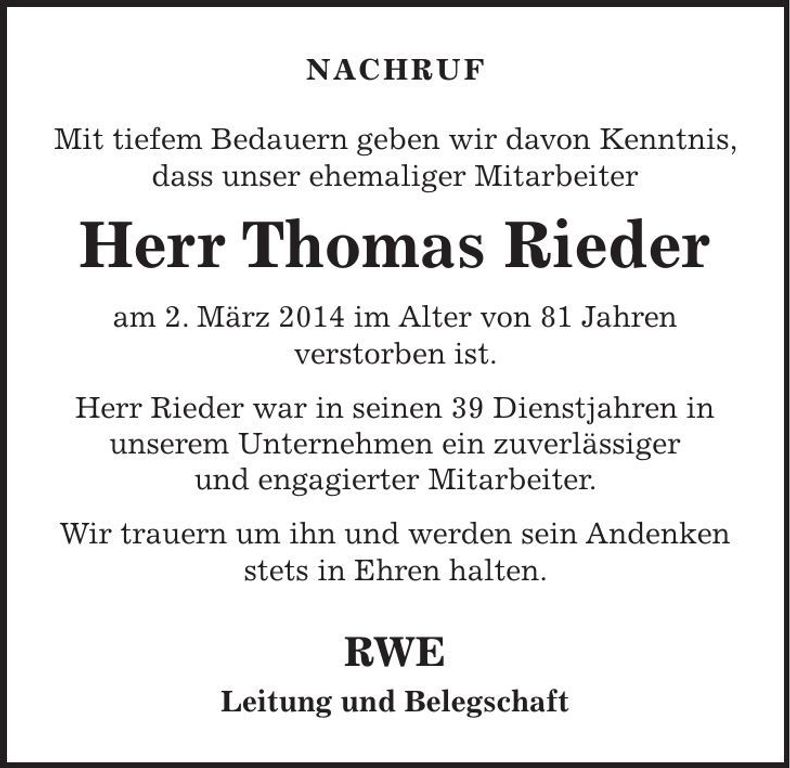 Traueranzeige Thomas Rieder
