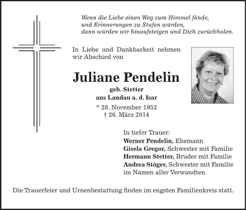 Traueranzeige Juliane Pendelin