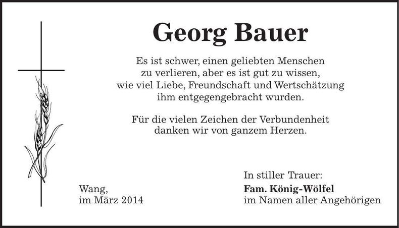 Traueranzeige Bauer Georg