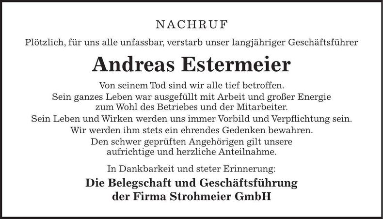 Traueranzeige Andreas Estermeier