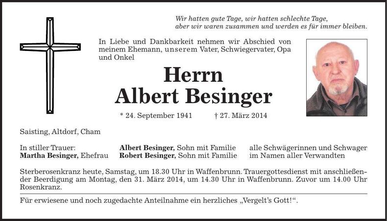 Traueranzeige Albert Besinger