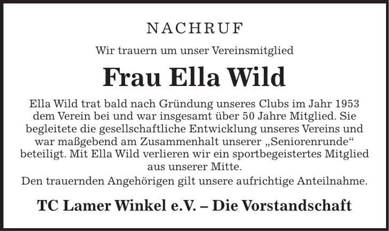 Traueranzeige Ella Wild
