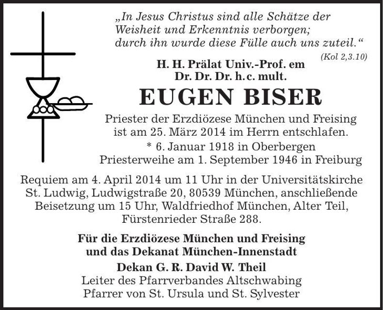 Traueranzeige Eugen Biser