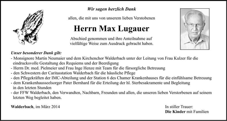 Traueranzeige Max Lugauer